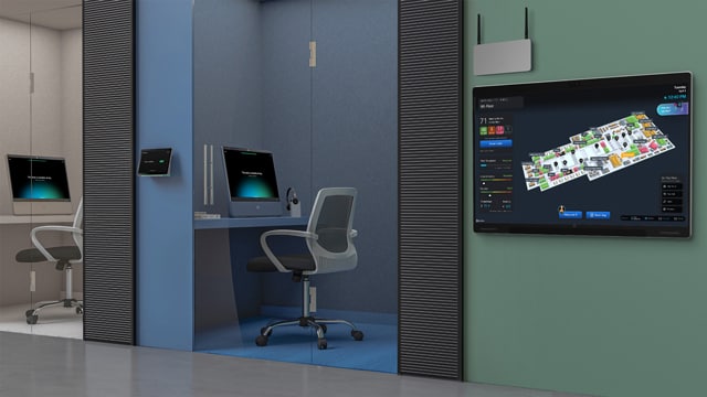 Cisco quiet room with room navigator, hot desk, space utilization, and wireless access points